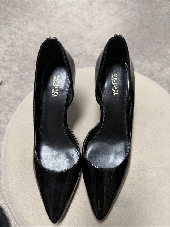 MICHAEL Michael Kors Shoes - MICHAEL Michael Kors Black Patent Pointed Toe Pumps with Logo Accent